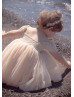 Cap Sleeves Champagne Lace Tulle Long Beach Flower Girl Dress